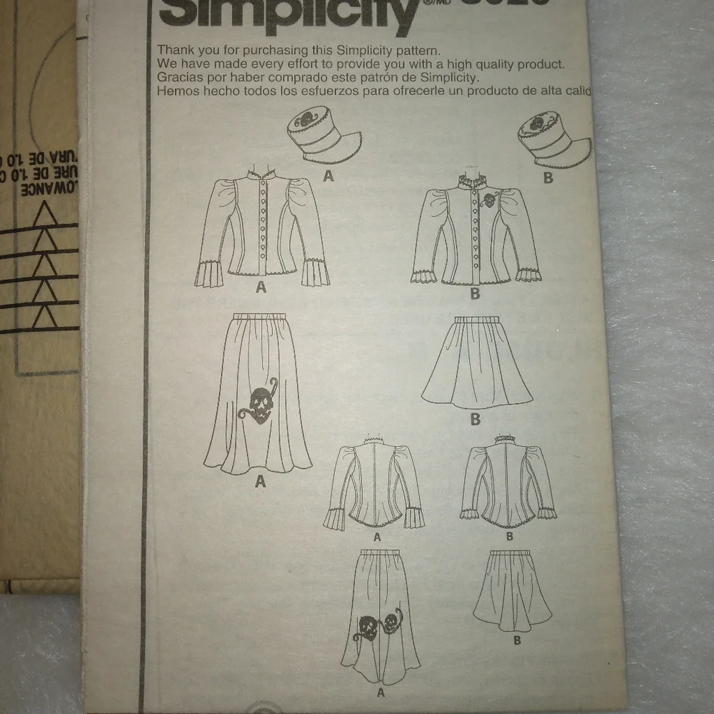 SIMPLICITY 8020 Sz 12-20 Steampunk style hat, blouse, and stretch knit s…